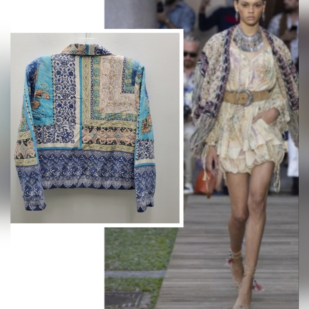 Coldwater Creek Silk Mixed Print Patchwork ButtonUp Jacket Size M - Picture 1 of 16